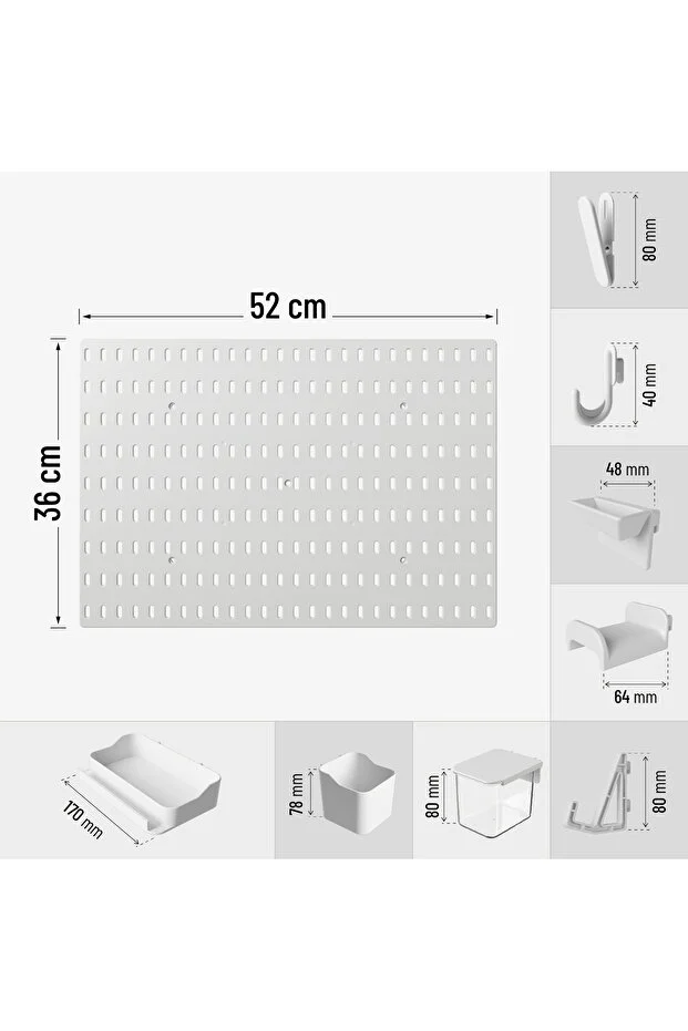 ÇOK AMAÇLI PANO ORGANİZATÖR PEGBOARD SET 3 (52X36cm)MODÜLER SİSTEM DUVAR DÜZENLEYİCİ DÜBELLİ - 